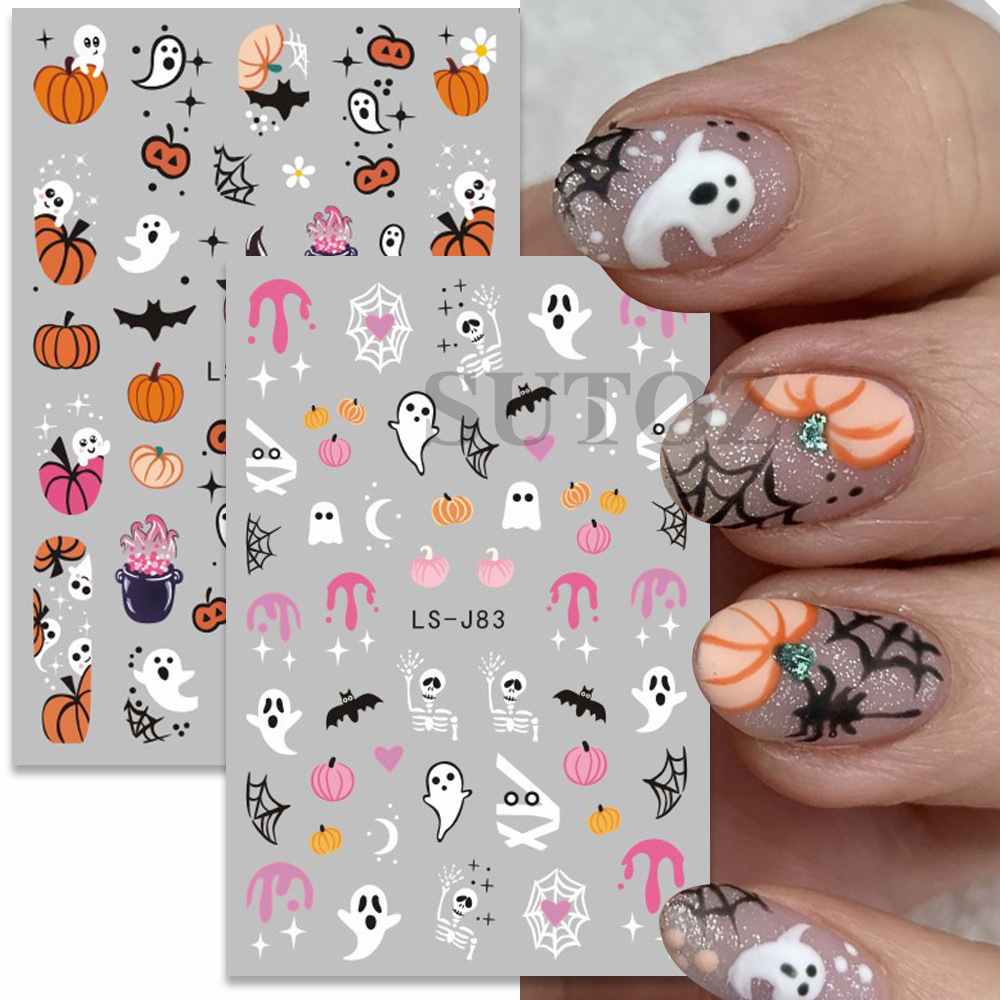 Wholesale cartoon ghost pumpkin lantern web nail stickers nail stickers