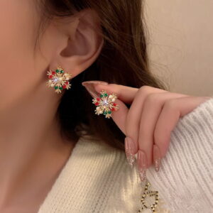 Wholesale Diamond studded colorful Christmas snowflake earrings