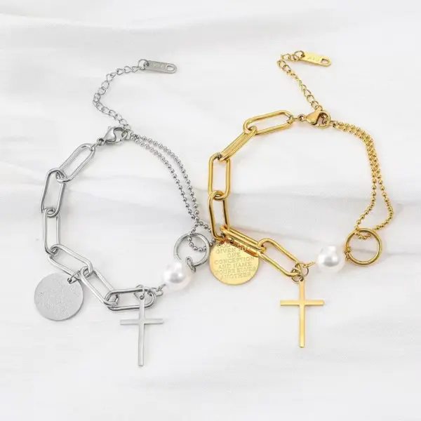 Wholesale Elegant Lady Streetwear Cross Stainless Steel Plating Bracelets