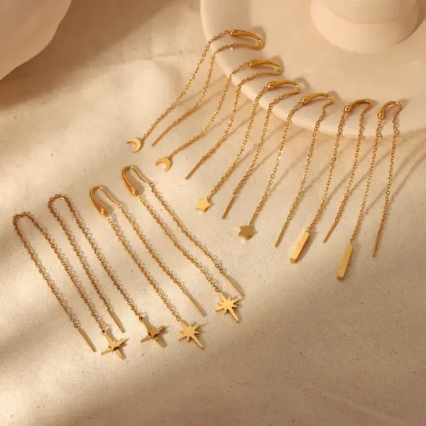 Wholesale PVD Coated Real Gold Plated 18K Gold Hexagram Moon 304 Stainless Steel Simple Style Classic Style Waterproof Non Tarnish Drop Earrings