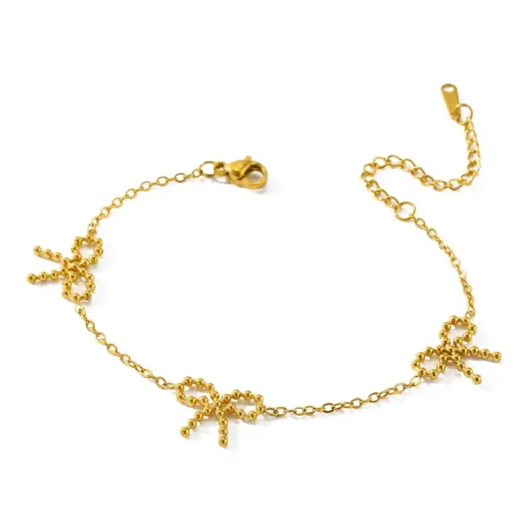 Wholesale Simple Commuter Daily 18K Stainless Steel Butterfly Knot Flower Bracelet Elegant Casual Classic Style Cable Chain Lobster Clasp