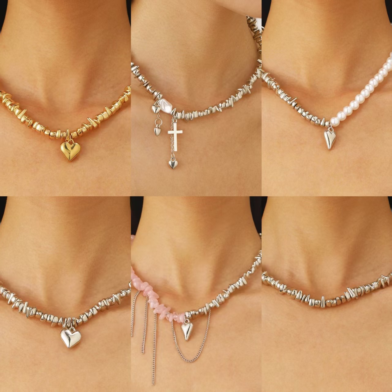 Wholesale Sier Geometric Heart Pendant Necklace