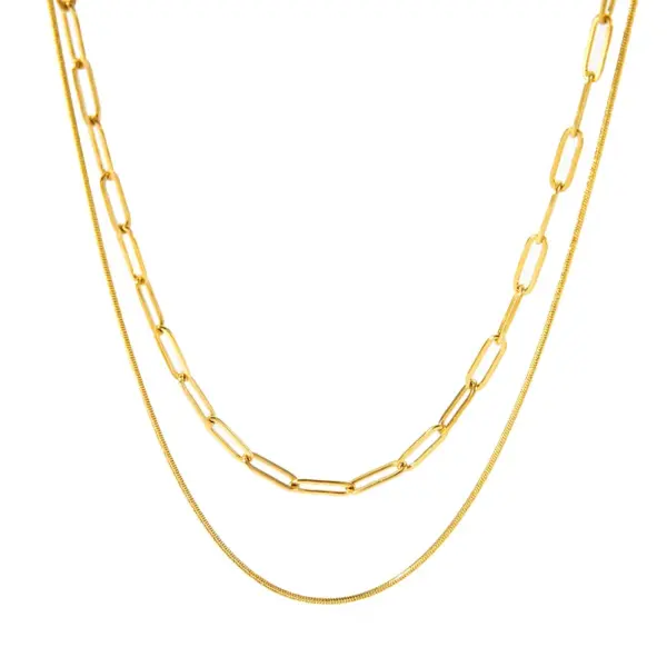 Wholesale 201 Stainless Steel Solid Color PVD Coated Real Gold Plated 18K Gold Modern Style Simple Style Streetwear Waterproof Non Tarnish Cable Chain Lobster Trigger Clasp Closure Gold Silver Double Layer Necklaces