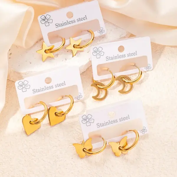 1 Set 1 Pair Elegant Star Heart Shape Bow Knot Plating Titanium Steel Drop Earrings Earrings Ear Studs