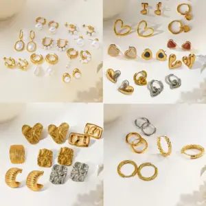 Wholesale Elegant Pearl Titanium Steel Geometric Heart Shaped Earrings Women's Sweet Style Butterfly Knot Jewelry Accessory Combination