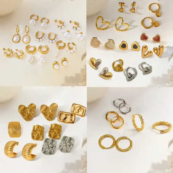 Wholesale Elegant Pearl Titanium Steel Geometric Heart Shaped Earrings Women's Sweet Style Butterfly Knot Jewelry Accessory Combination