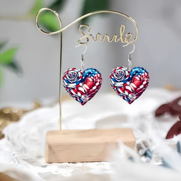 Wholesale Cross-border Acrylic Earrings American Flag Independence Day Red White Blue Flag Color Heart Rose Earrings Earrings