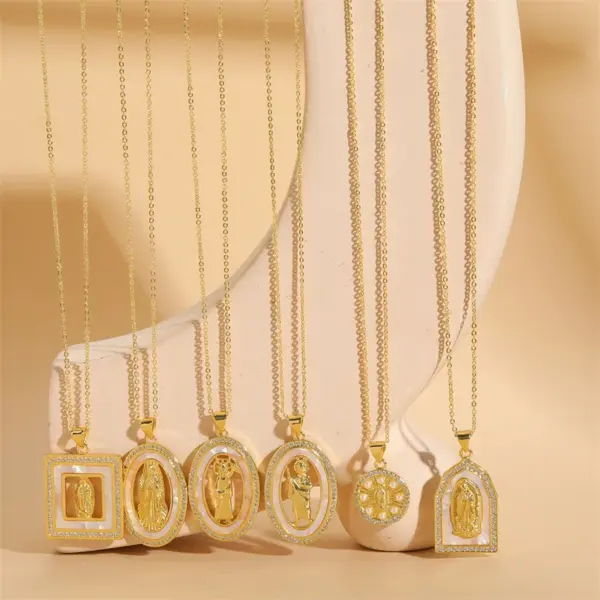 Wholesale Vintage Style Simple Style Human Copper Plating Inlay Shell Zircon 14k Gold Plated Pendant Necklace