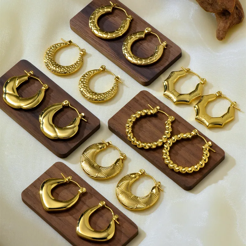 Wholesale Electroplating 18K Gold Golden Plated Irregular 304 Stainless Steel Simple Style Hoop Earrings