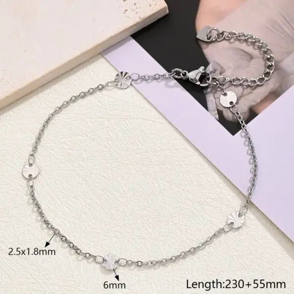 Wholesale 304 Stainless Steel Hollow Embossed Peach Heart Double Love Star Moon Wafer Spacer Anklet