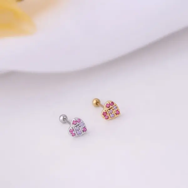 1 Pair 316L Stainless Steel Copper Zircon Ear Cartilage Rings & Studs Geometric Waterproof Non Tarnish Surgical Steel Women'S