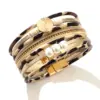Bohemian Leopard Pu Leather Alloy Beaded Buckle Artificial Pearls Gold Plated Sier Plated Women's Bracelets