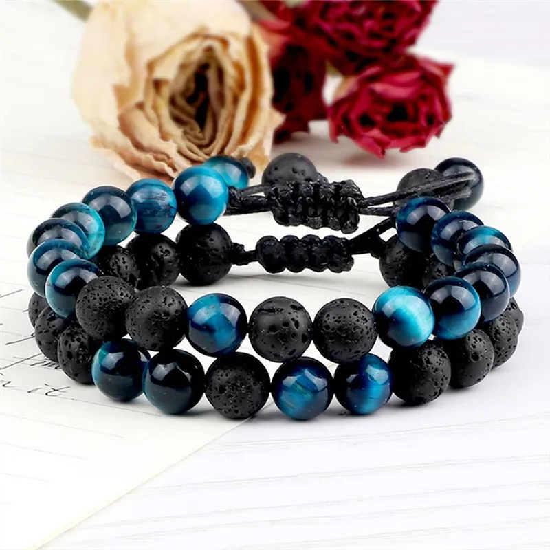 Wholesale Casual Simple Style Round Volcanic Rock Tiger Eye Beaded Bracelets