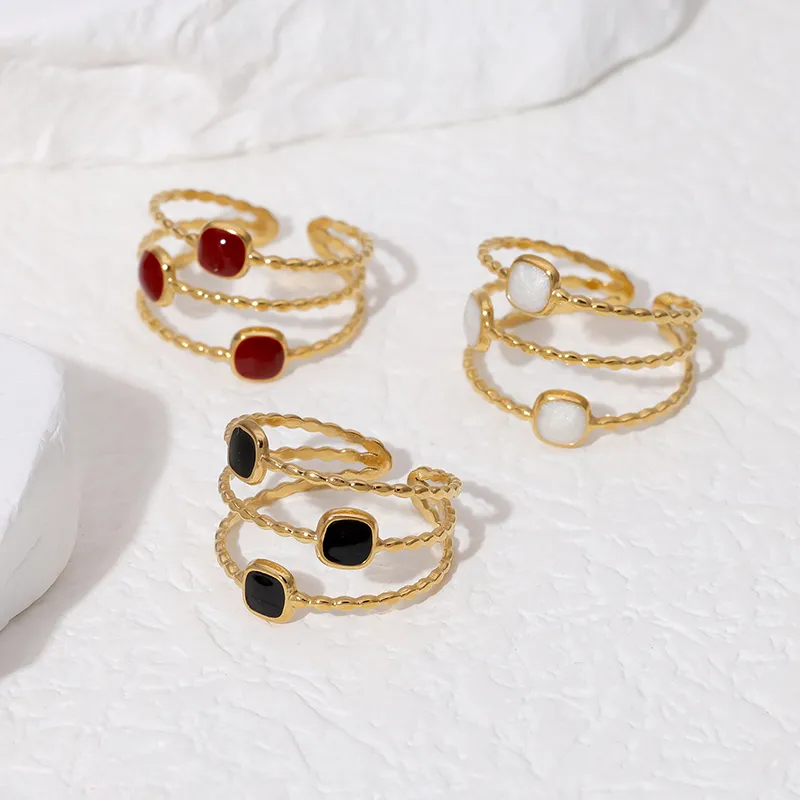 Wholesale PVD Coated Real Gold Plated 18K Gold Geometric 304 Stainless Steel Simple Style Classic Style Waterproof Non Tarnish Open Rings