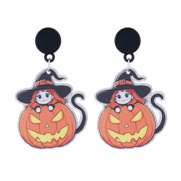 oly-a202a12f97f38df21a68f6030bbbc46f Wholesale European and American Halloween Series Acrylic Earrings Ghost Pumpkin Cartoon Bat Pumpkin Personalized Party Earrings