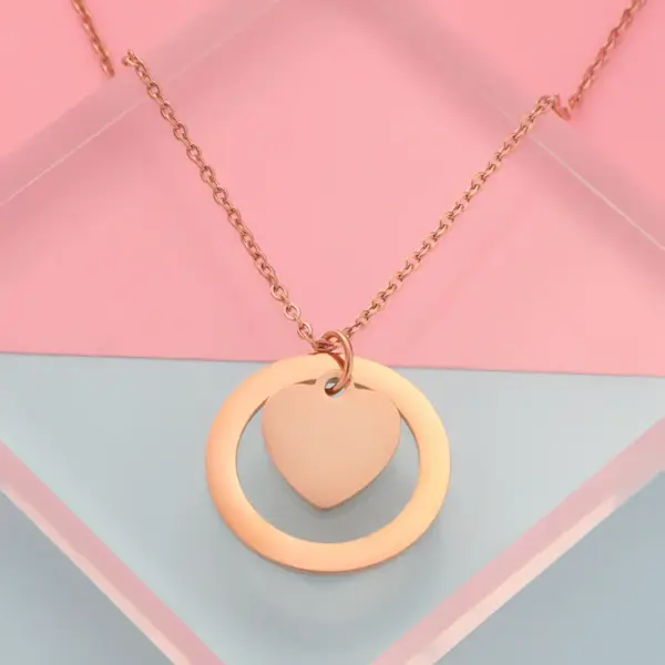 304 Stainless Steel Customization Laser Engraving Heart Shape PVD Coated 18K Real Gold Plated Simple Style Classic Style Waterproof Non Tarnish Rose Gold Gold Silver Pendant Necklace