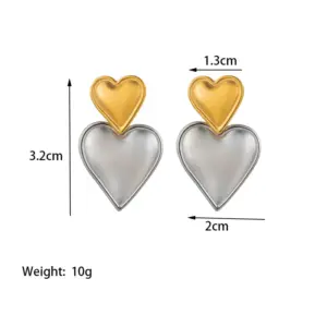 【XKE0399】Heart Earrings Gold on Top Steel on Bottom