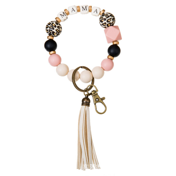 Wholesale Mother's Day Leopard Print Silicone Bracelet Keychain