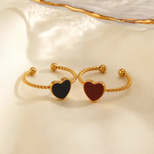 Wholesale Ion Plating (IP) 18K Gold Plated Heart Shape 304 Stainless Steel Simple Style Waterproof Non Tarnish Open Rings