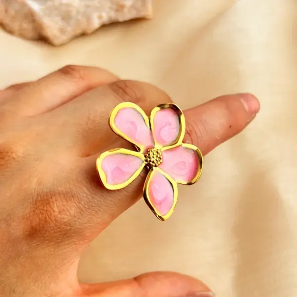 PVD Coated Real Gold Plated 18K Gold Flower 304 Stainless Steel Casual Retro Simple Style Waterproof Non Tarnish Open Rings