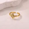 Wholesale 304 Stainless Steel Geometric PVD Coated Zircon 18K Real Gold Plated Real Gold Plated IG Style Elegant Waterproof Non Tarnish Open Rings