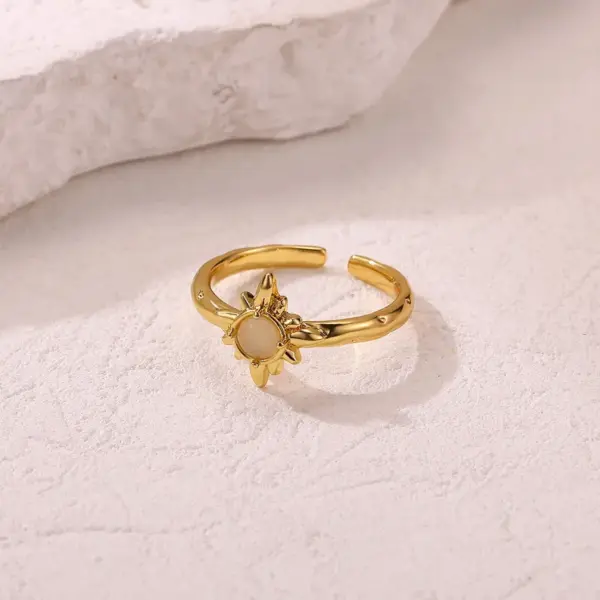 Wholesale 304 Stainless Steel Geometric PVD Coated Zircon 18K Real Gold Plated Real Gold Plated IG Style Elegant Waterproof Non Tarnish Open Rings