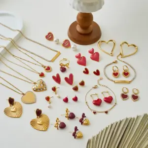 Wholesale Valentine's Day Gift Heart-shaped Souvenir Necklace Pendant Earrings High-end 304 Stainless Steel Jewelry Set 18K Real Gold Plated Vacuum Electroplating Natural Stone Zircon