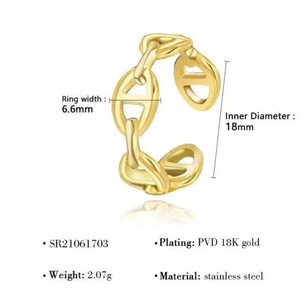 304 Stainless Steel Solid Color PVD Coated 18K Real Gold Plated Simple Style Classic Style Waterproof Non Tarnish Hollow Out Open Rings