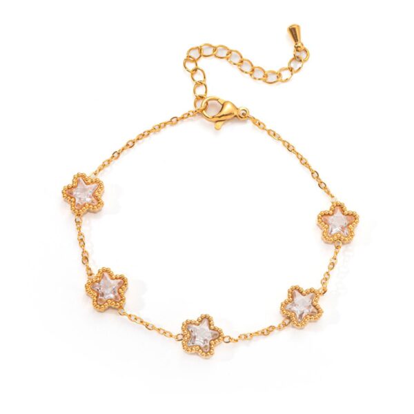 Wholesale Bracelet Non-Fading Women's Summer Gold Retro Titanium Steel Colorful Zircon Bracelet Five-Pointed Star High-Grade Emerald Zircon