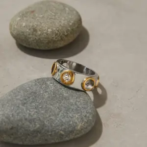 Wholesale PVD Coated Real Gold Plated Geometric Color Block 304 Stainless Steel INS Style Modern Style Waterproof Non Tarnish Rings