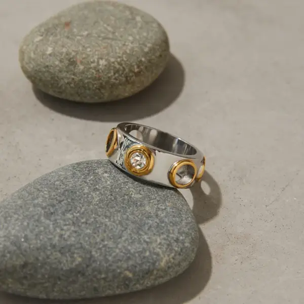 Wholesale PVD Coated Real Gold Plated Geometric Color Block 304 Stainless Steel INS Style Modern Style Waterproof Non Tarnish Rings