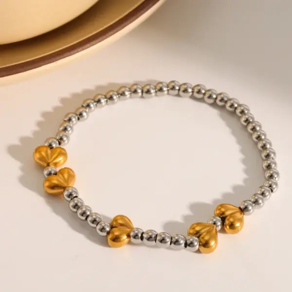 Wholesale 304 Stainless Steel Vacuum Plating (In Furnace) Plated 18K Real Gold Imitation Pearl Heart Shape No Inlay Material Luxury Classic Bracelet