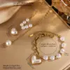 304 Stainless Steel Plastic Heart Shape Ion Plating (IP) 18K Gold Plated Elegant Waterproof Non Tarnish Beaded Pearl Regular Chain Gold Bracelets Necklace Jewelry Set