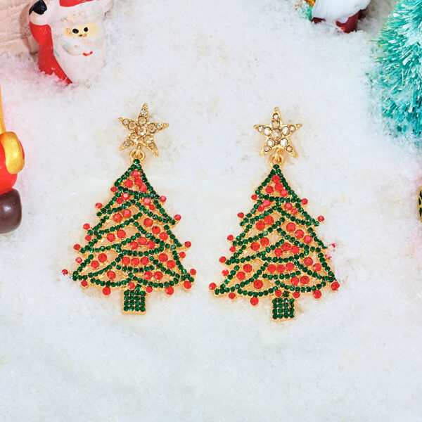 Wholesale Christmas tree atmosphere hollow five-pointed star diamond earrings