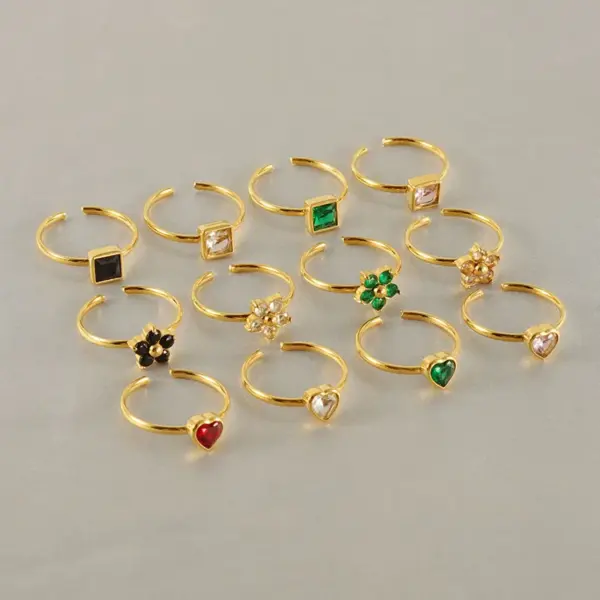 Ion Plating (IP) 18K Gold Plated Square Heart Shape Flower 304 Stainless Steel Casual Cute Waterproof Non Tarnish Open Ring