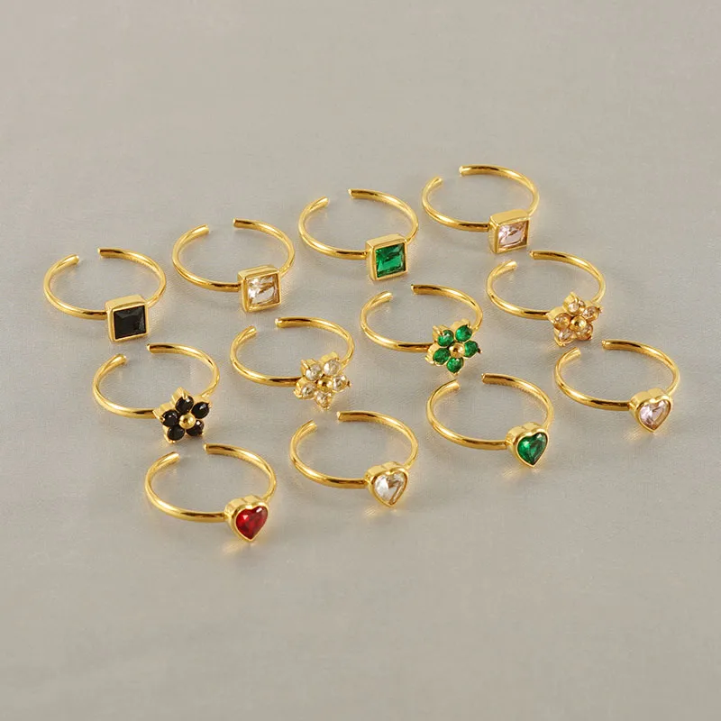 Wholesale Ion Plating (IP) 18K Gold Plated Square Heart Shape Flower 304 Stainless Steel Casual Cute Waterproof Non Tarnish Open Ring