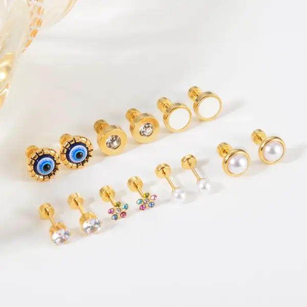 Wholesale 1 Pair Simple Style Geometric Eye Enamel Stainless Steel Ear Studs