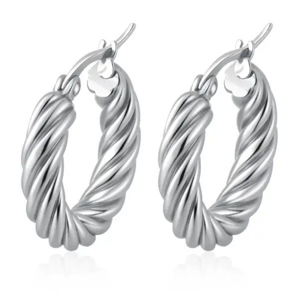 Wholesale Luxurious Stainless Steel Twisted Huggie Earrings For Women Gold Plated Round Fashionable Versatile Ear Jewelry