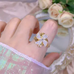Golden Double-Layer Windmill Spinning Ring / Adjustable Opening