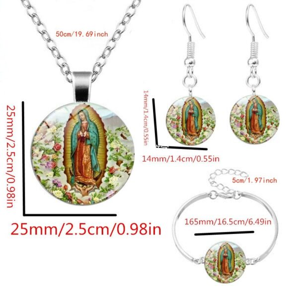 Wholesale European and American fashion creative jewelry suit Virgin Mary pendant time gem necklace earrings bracelet