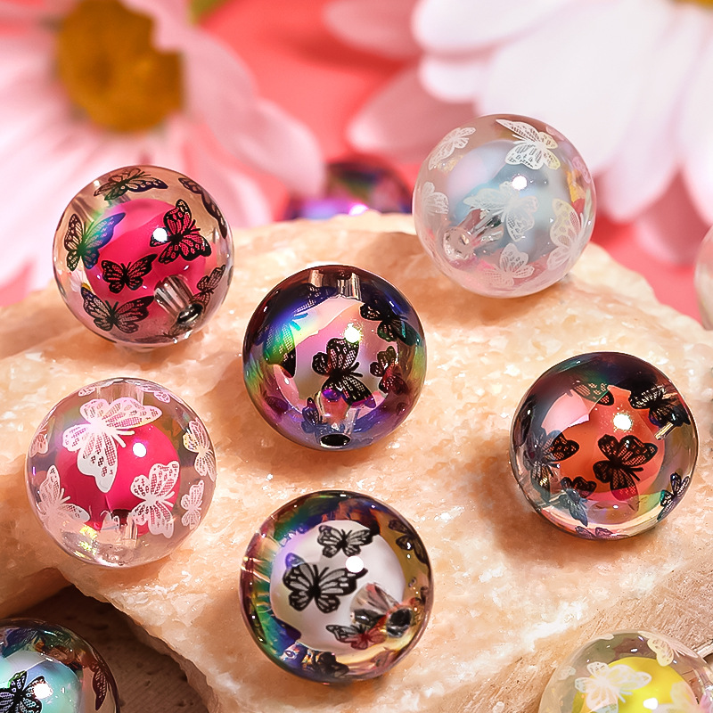 Wholesale Butterfly Strawberry Print Beads