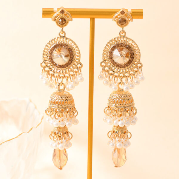 Wholesale Fashionable and Personalized Micro-Encrusted Diamond Earrings Thai Retro Women's Long Imitation Large Gemstone Tassel Bell Earrings