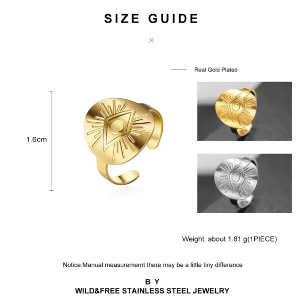 Wholesale PVD Coated 14K Gold Real Gold Plated Devil'S Eye 304 Stainless Steel Fashion Waterproof Non Tarnish Open Ring