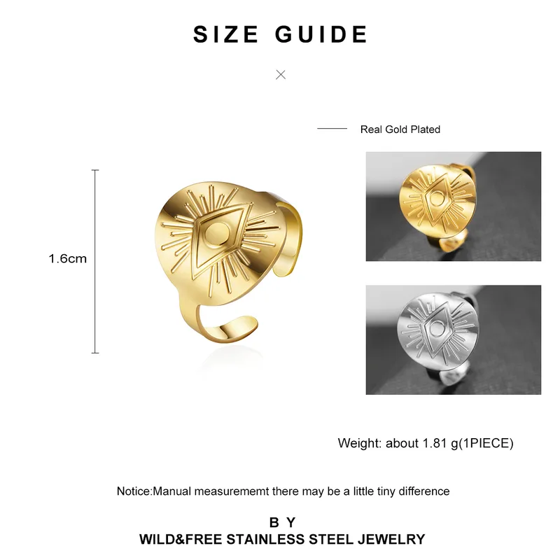 Wholesale PVD Coated 14K Gold Real Gold Plated Devil'S Eye 304 Stainless Steel Fashion Waterproof Non Tarnish Open Ring