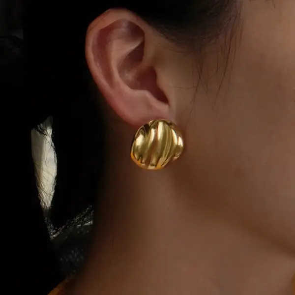 Wholesale 1 Pair French Style Round Plating 304 Stainless Steel Imitation Gold Electroplating Ear Studs
