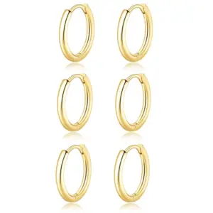 Gold Set of 3 Pairs / (2.0mm Wire Diameter) 8mm 8mm 8mm 3 Pairs Set