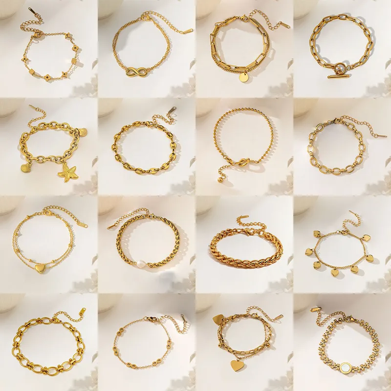 Wholesale Fashionable 304 Stainless Steel Bracelet Set For Women Non-Fading Versatile Stylish Jewelry Love Heart Pattern Anniversary Celebration
