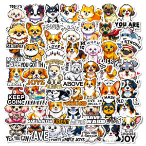 Wholesale 56 Cross-Border Cartoon Dog Stickers - Cute and Adorable Puppy Decals for Notebooks and Water Bottles (Waterproof)