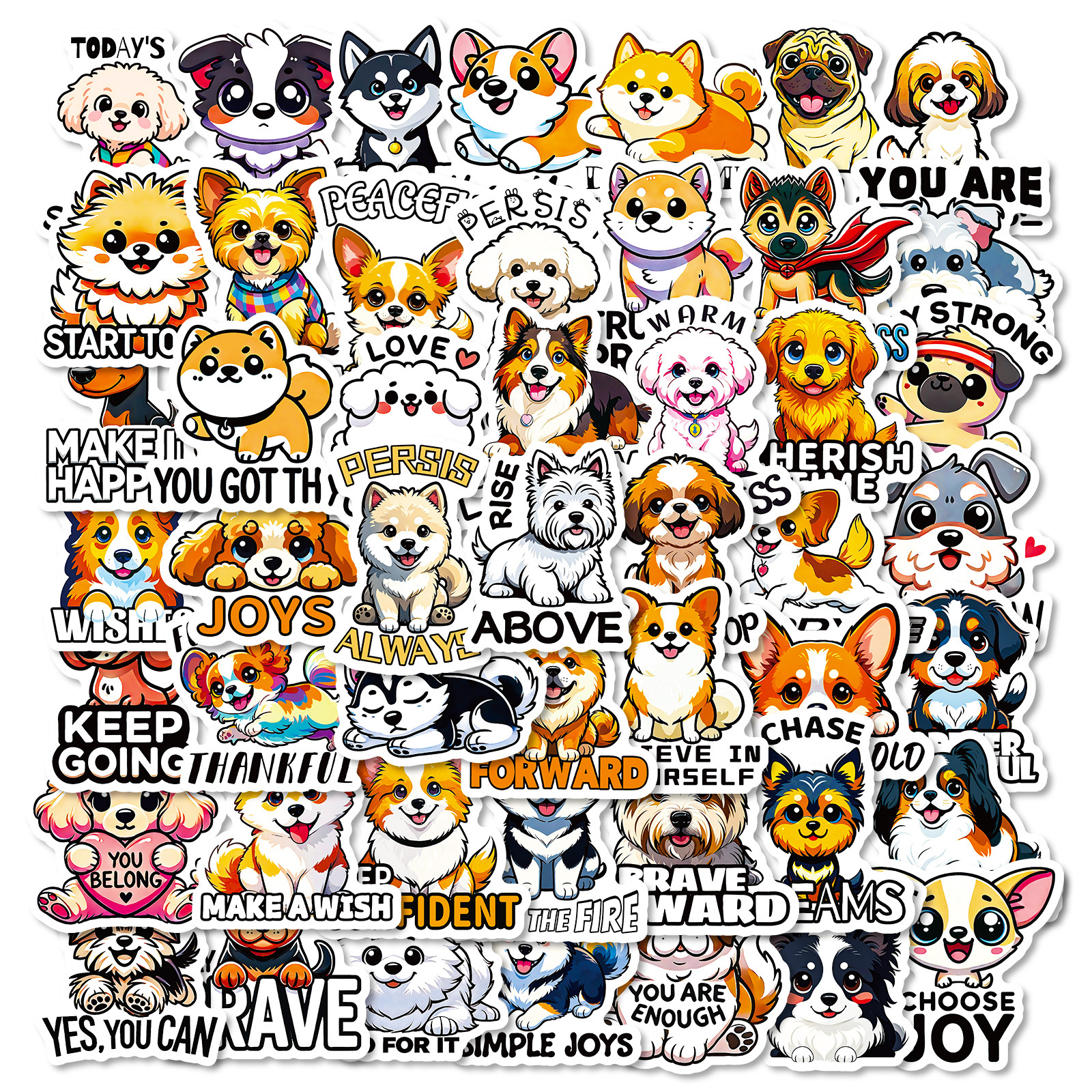 Wholesale 56 Cross-Border Cartoon Dog Stickers - Cute and Able Ppy Decals for Notebooks and Water Bottles (Waterproof)