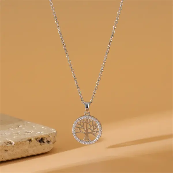 Wholesale Water Plating Vacuum Real Gold Plated White Life Tree 304 Stainless Steel Titanium Simple Style Waterproof Non Tarnish 201 Pendant Necklace